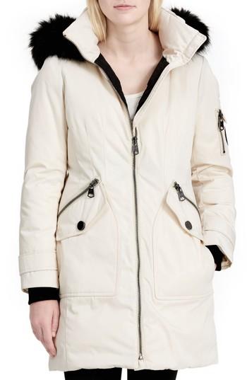 Women's Calvien Klein Hooded Down Parka With Removable Faux Fur Collar - White