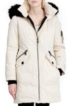 Women's Calvien Klein Hooded Down Parka With Removable Faux Fur Collar - White