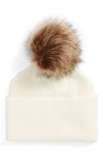 Women's Sole Society Faux Fur Pompom Beanie - Ivory