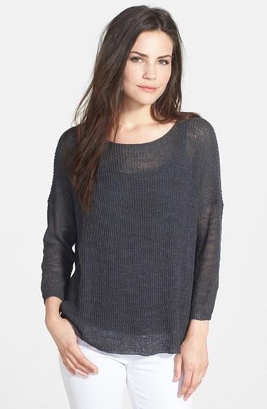 Dex Three Quarter Sleeve Knit Boxy Top Grey
