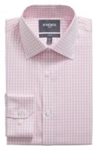 Men's Bonobos Raven Slim Fit Stretch Check Dress Shirt 33 - Pink