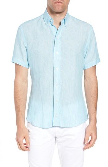 Men's Ledbury Willington Stripe Classic Fit Linen Sport Shirt