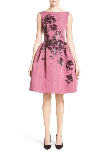 Women's Carolina Herrera Embellished Silk Faille Dress - Pink