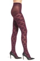 Women's Hue Large Rose Control Top Tights - Burgundy