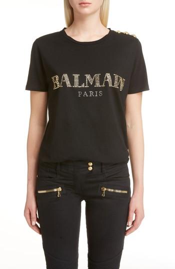 Women's Balmain Studded Logo Tee Us / 34 Fr - Black