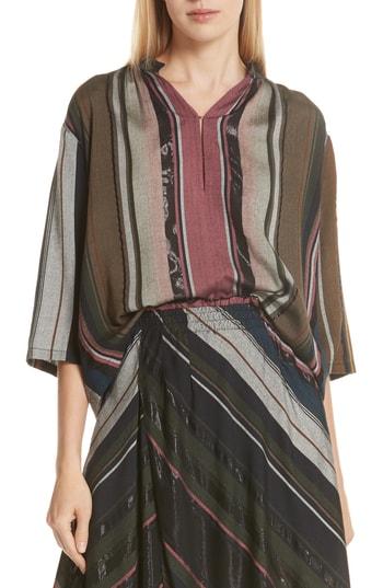 Women's Apiece Apart Agata Stripe Blouse - Brown