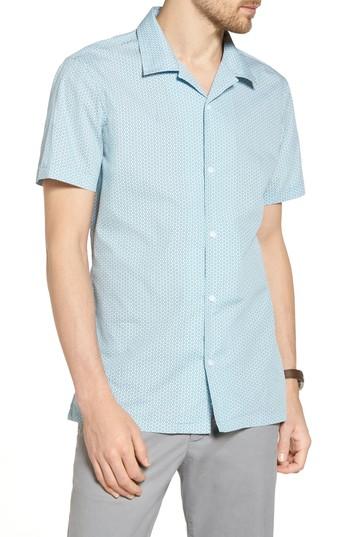 Men's 1901 Trim Fit Stretch Geometric Camp Shirt - Blue