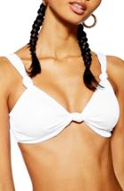 Women's Topshop Ribbed Front Knot Bikini Top Us (fits Like 0) - White