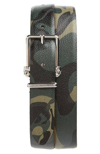 Men's Alexander Mcqueen Camo Leather Belt Eu - Black/ Military