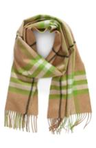 Women's Burberry Fluro Giant Check Cashmere Scarf, Size - Green