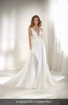 Women's Atelier Pronovias Riado Plunging Lace & Chiffon A-line Gown