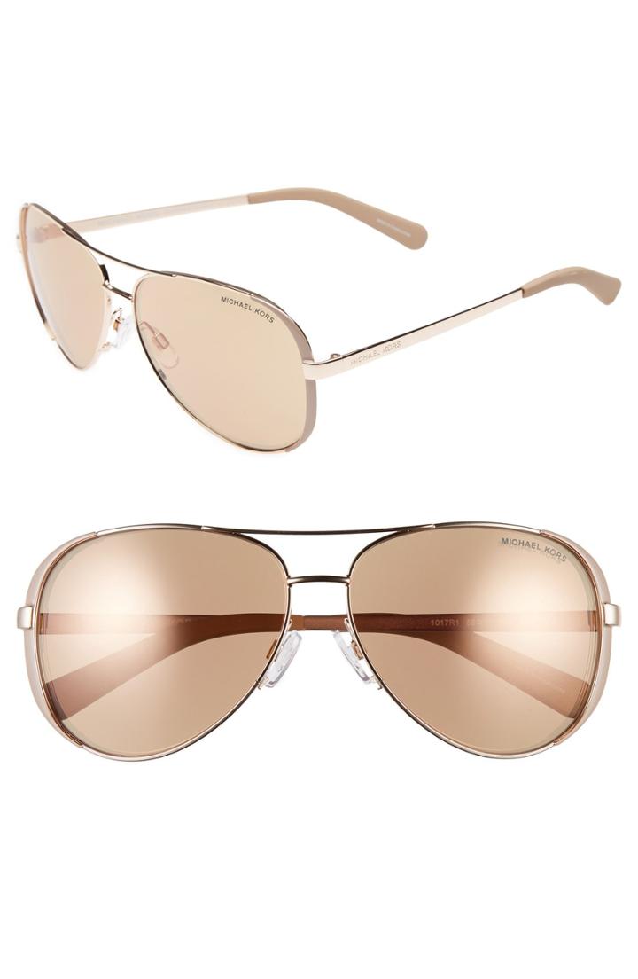 Women's Michael Kors Collection 59mm Aviator Sunglasses - Rose Gold/ Gold Flash