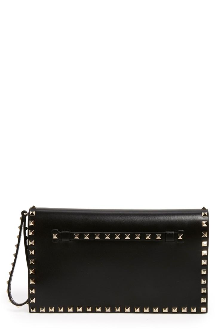 Valentino Garavani Rockstud Leather Flap Clutch - Black