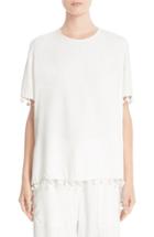 Women's Adam Lippes Pompom Trim Satin Crepe Tee