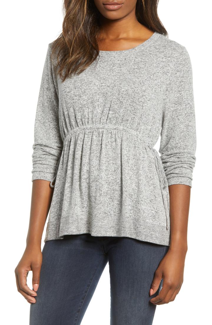 Women's Caslon Cozy Tie Waist Peplum Top, Size - Grey