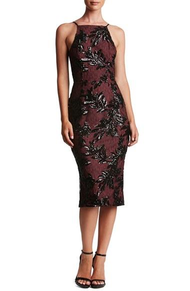 Women's Dress The Population Ashley Sequin Lace Sheath Dress - Burgundy