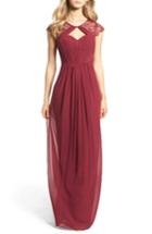 Women's Hayley Paige Occasions Cap Sleeve Lace & Chiffon Gown
