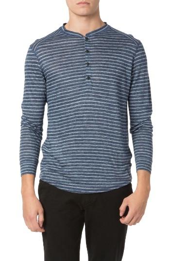 Men's Good Man Brand Stripe Linen Jersey Henley - Blue