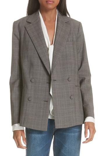 Women's Frame Plaid Double Breasted Wool Blazer - Grey
