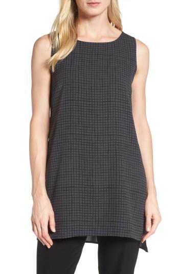 Women's Eileen Fisher Check Silk Tunic, Size - Brown