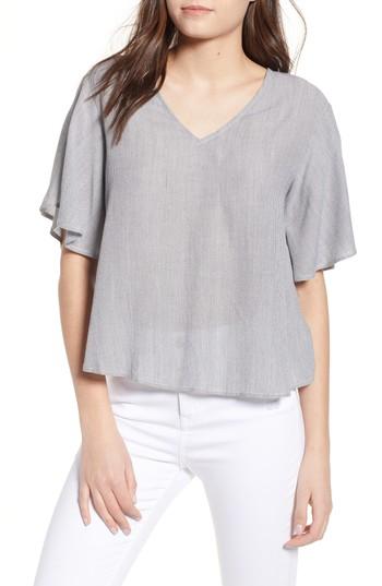 Women's Bp. Stripe Flutter Sleeve Top, Size - Black