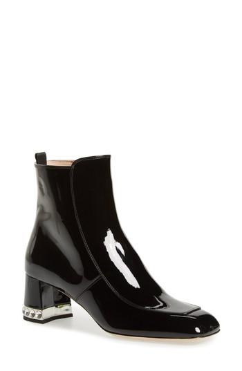 Women's Miu Miu Embellished Square Toe Bootie Us / 35eu - Black