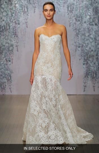 Women's Monique Lhuillier 'farren' Strapless Lace Trumpet Dress, Size In Store Only - Ivory