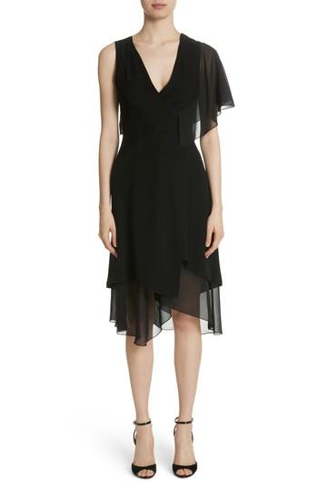 Women's Yigal Azrouel Asymmetrical Ruffle Sleeve Dress - Black