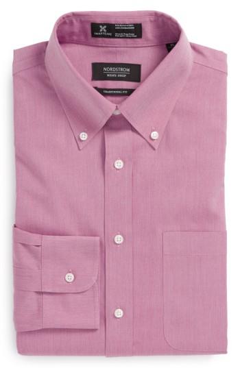Men's Nordstrom Men's Shop Smartcare(tm) Traditional Fit Pinpoint Dress Shirt .5 32 - Pink