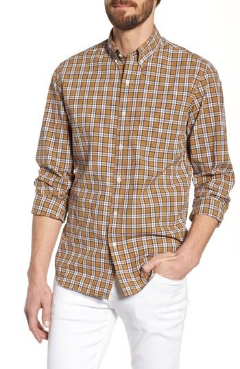 Men's J.crew Slim Fit Stretch Secret Wash Plaid Sport Shirt - Brown
