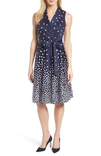 Women's Anne Klein New York Scattered Dot Notch Collar Dress - Blue