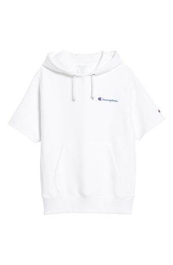 Men's Champion Reverse Weave Short Sleeve Hoodie, Size - White