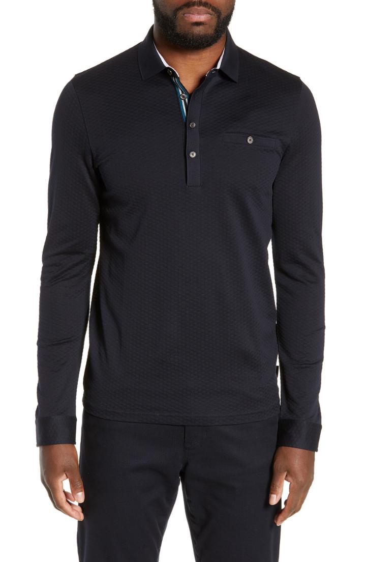 Men's Ted Baker London Fruitpa Slim Fit Long Sleeve Polo (s) - Blue