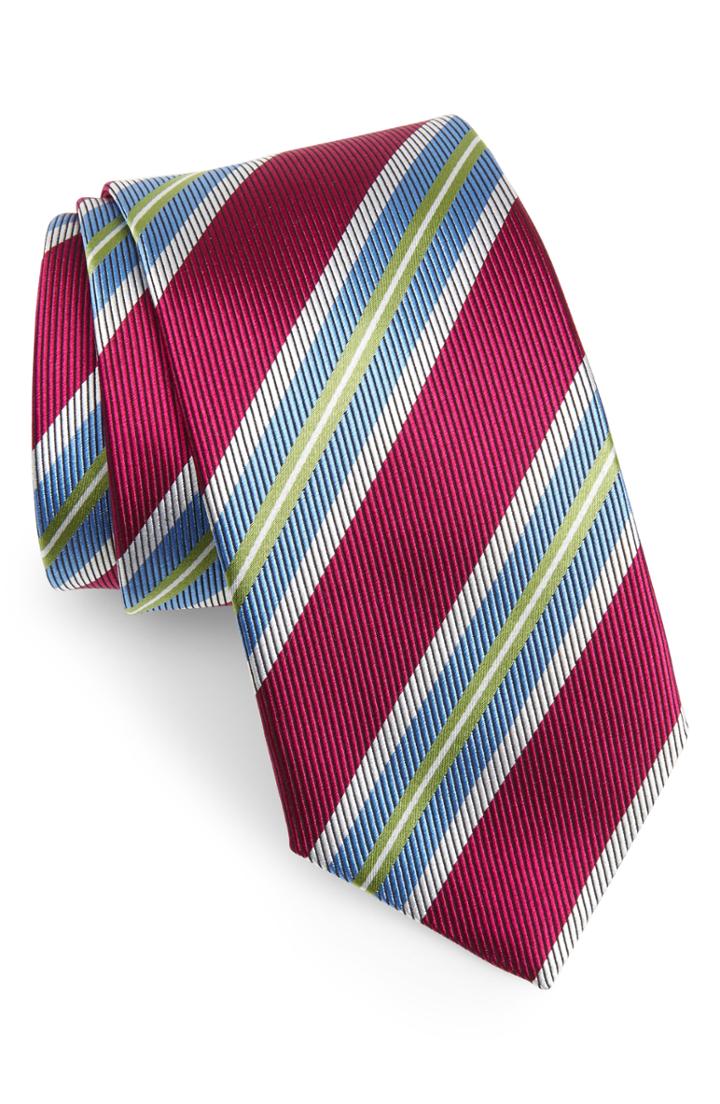 Men's David Donahue Multicolor Stripe Silk Tie, Size - Pink