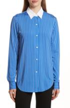 Women's Theory Essential Stripe Jersey Button Down Shirt - Blue