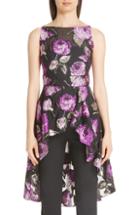 Women's Lela Rose Metallic Floral Fil Coupe High/low Peplum Blouse - Purple