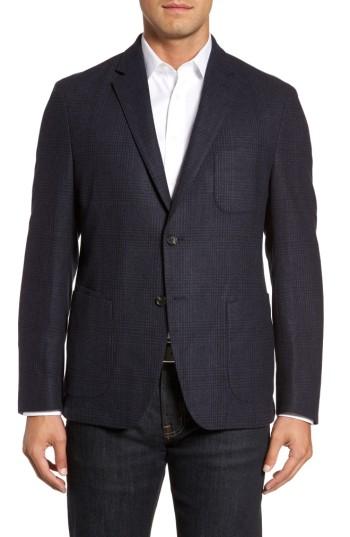 Men's Flynt Classic Fit Plaid Merino Wool Jersey Sport Coat R - Blue