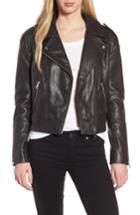 Women's Trouve Crop Leather Biker Jacket, Size - Black