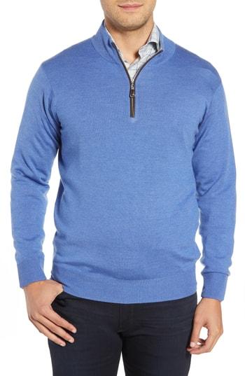Men's Peter Millar Crown Soft Wool Blend Quarter Zip Sweater, Size - Blue