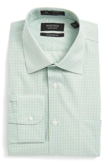 Men's Nordstrom Men's Shop Smartcare(tm) Traditional Fit Check Dress Shirt .5 - 32 - Green