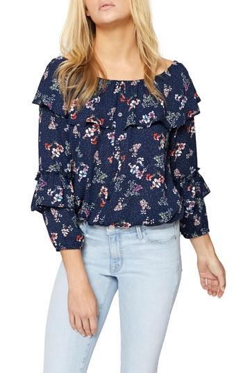 Women's Sanctuary Ruffle Ballet Neck Top, Size - Blue
