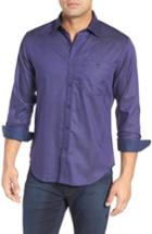 Men's Bugatchi Shaped Fit Stripe Jacquard Sport Shirt, Size - Blue