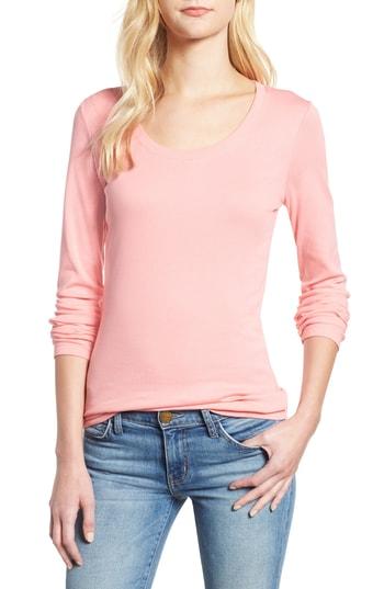 Women's Caslon 'melody' Long Sleeve Scoop Neck Tee - Pink