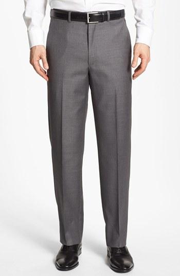 Men's Santorelli Luxury Flat Front Wool Trousers - Grey