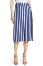 Women's Alice + Olivia Sabrena Stripe Front Slit Linen Blend Midi Skirt - Blue