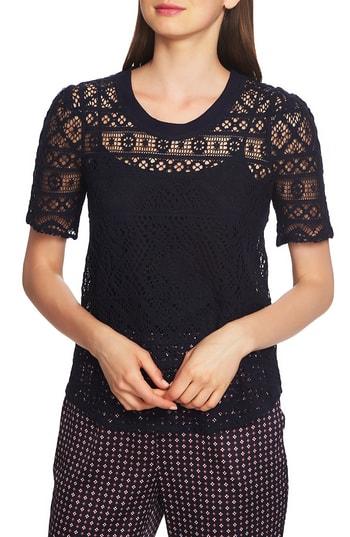 Women's 1.state Puff Sleeve Lace Overlay Top, Size - Blue