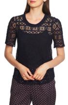 Women's 1.state Puff Sleeve Lace Overlay Top, Size - Blue