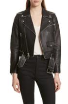 Women's Theory Painted Edge Shrunken Leather Moto Jacket - Black