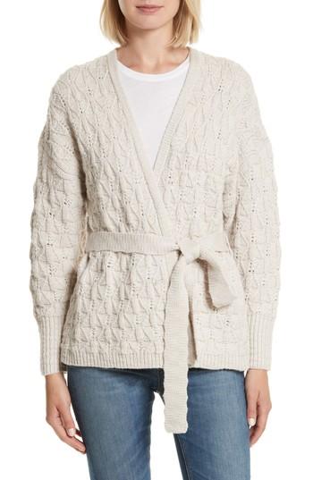 Women's Rebecca Taylor Belted Merino Wool Cardigan - Beige