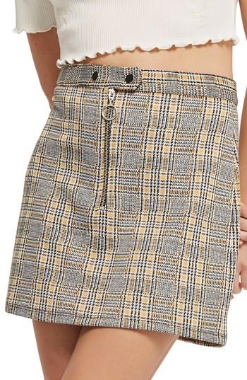 Women's Topshop Zip Popper Plaid Miniskirt Us (fits Like 0) - Yellow